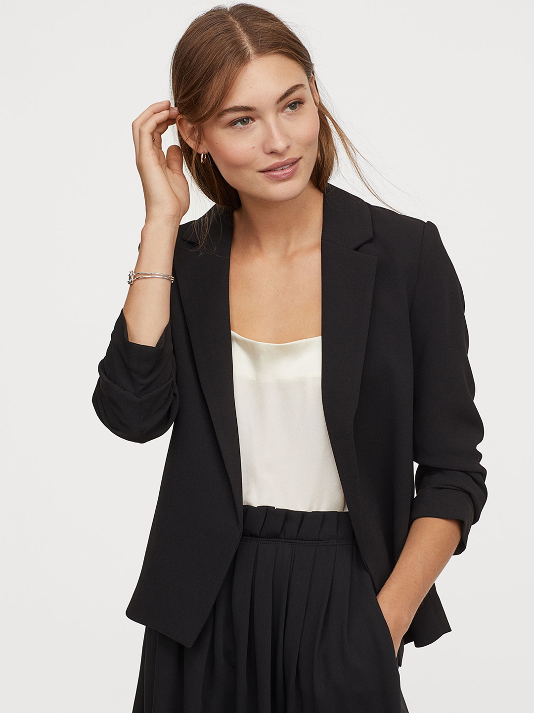 Buy H&M Black Jacket With Gathered Sleeves - Blazers for Women 10844684 ...