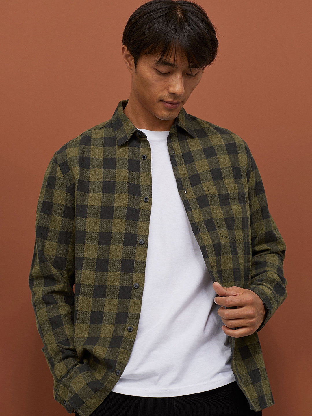 h&m green checked shirt