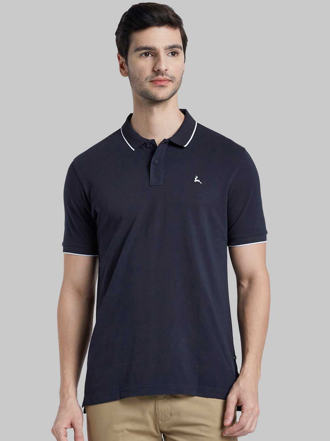 Buy Parx Men Navy Blue Solid Polo Collar T Shirt - Tshirts for Men ...