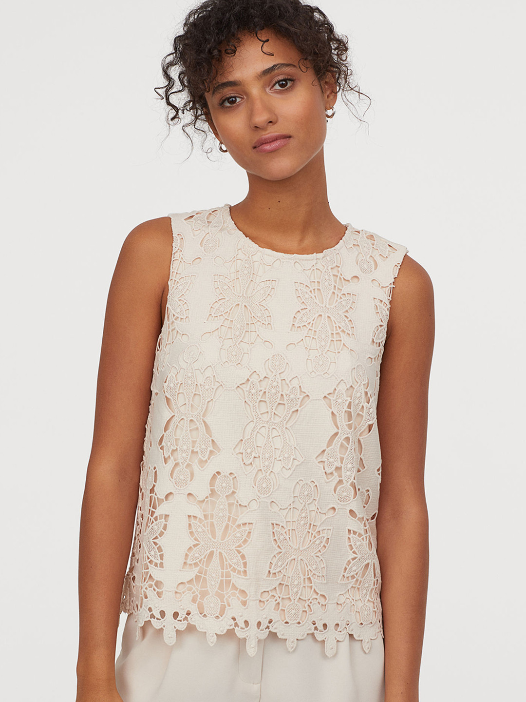Buy H&M Women Beige Sleeveless Lace Top Tops for Women 10844832 Myntra