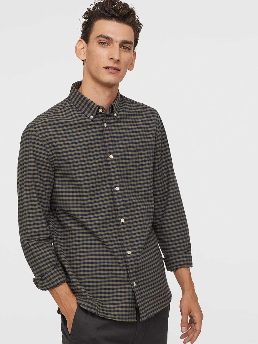 Buy H&M Men Green Checked Oxford Shirt Regular Fit - Shirts for Men ...