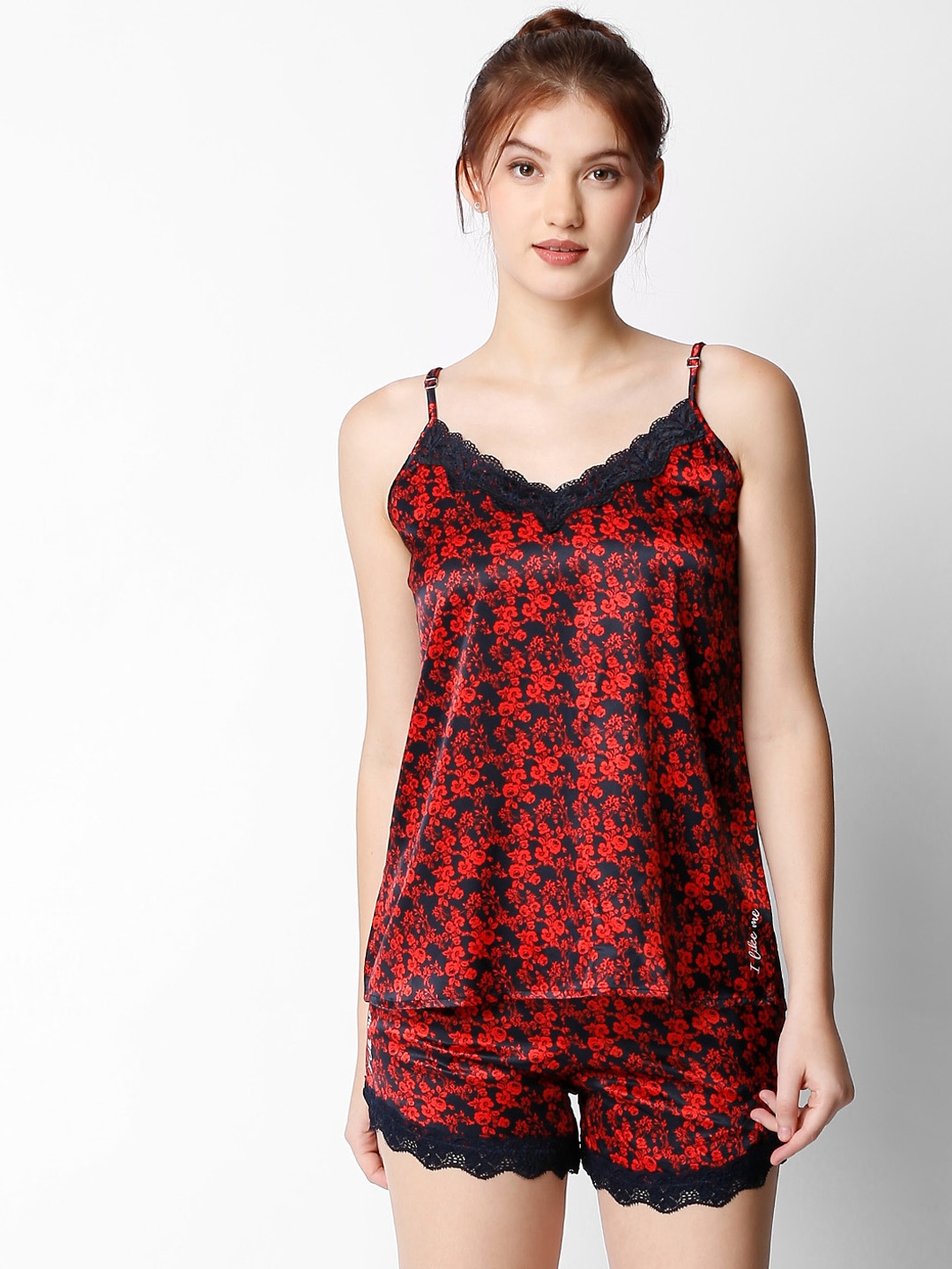 satin printed night suit