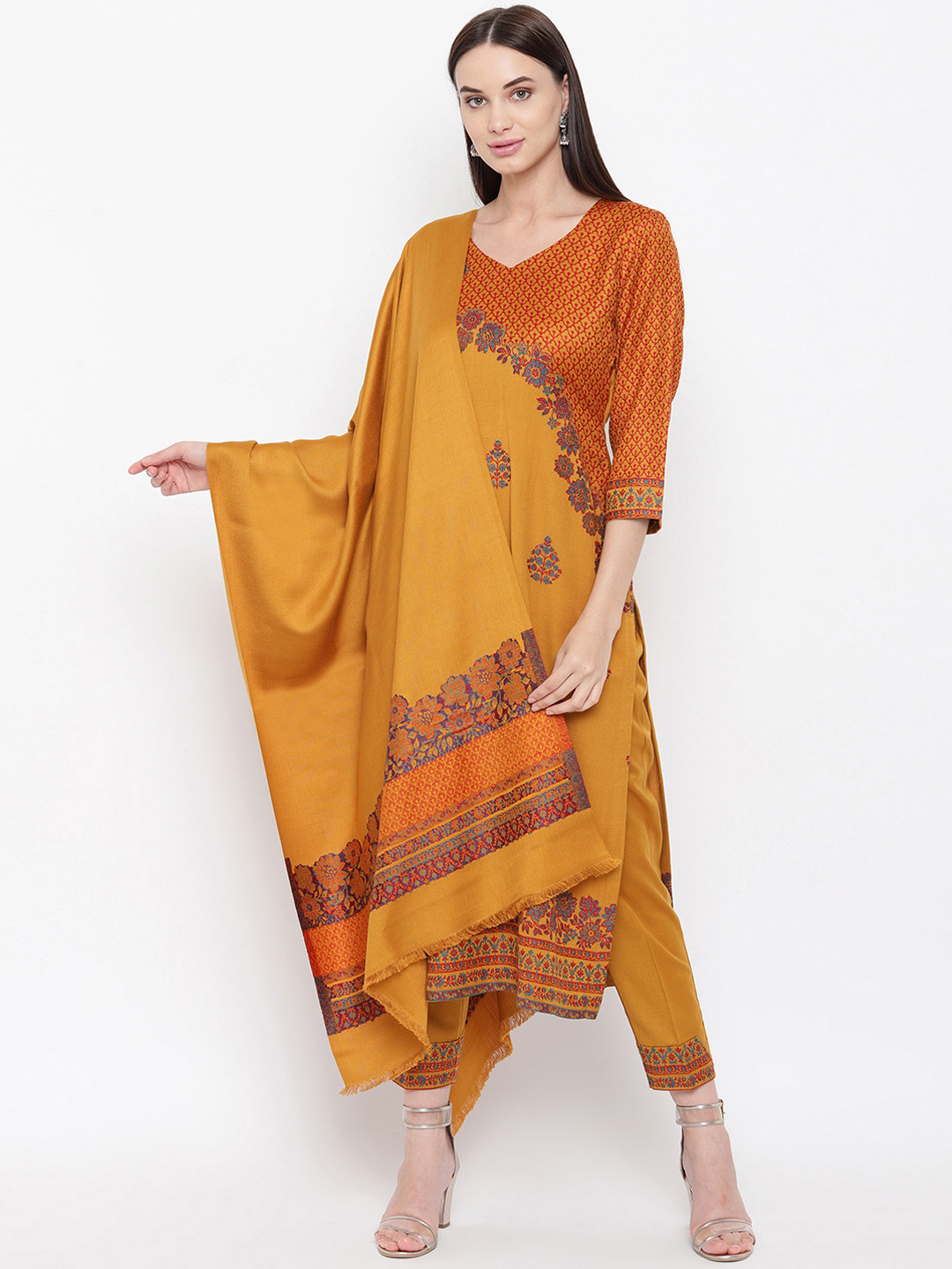 Buy HK Colours Of Fashion Mustard Unstitched Dress Material Dress