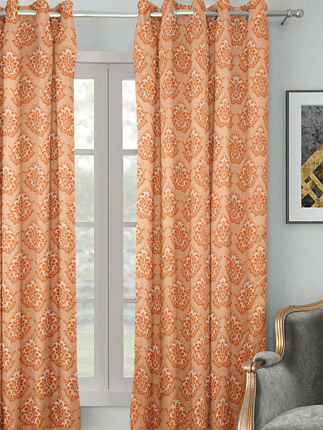 Buy HOUZZCODE Beige & Rust Brown Single Room Darkening Curtain