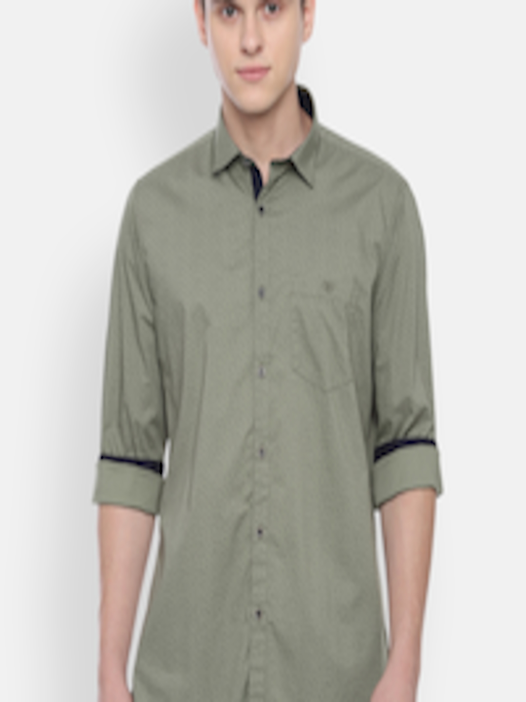 Buy Van Heusen Sport Men Olive Green Slim Fit Printed Casual Shirt ...