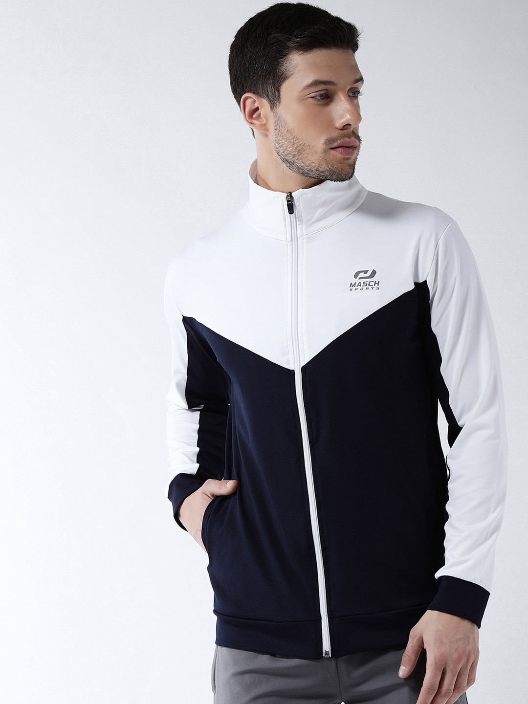 Buy Masch Sports Men Navy Blue Colourblocked Lightweight Sporty Jacket