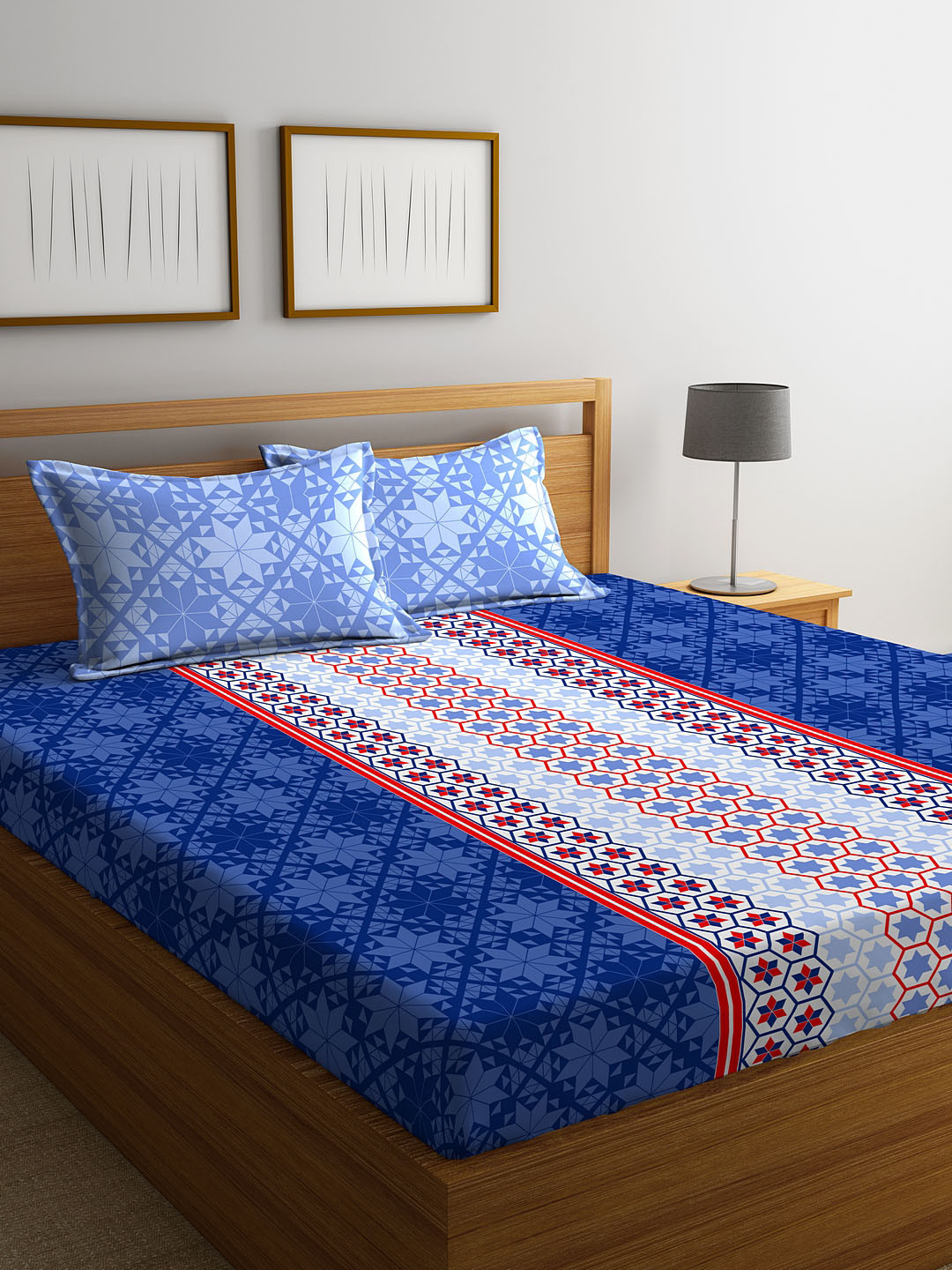 Buy Portico New York Blue Geometric 144 TC Cotton 1 Queen Bedsheet With