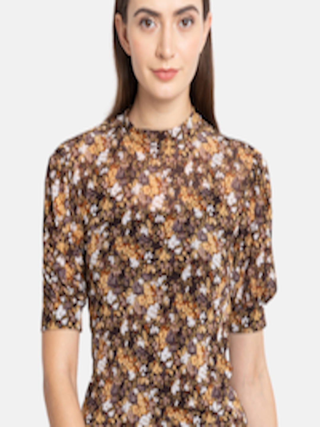 Buy Kazo Women Brown & Yellow Floral Printed Top - Tops for Women ...
