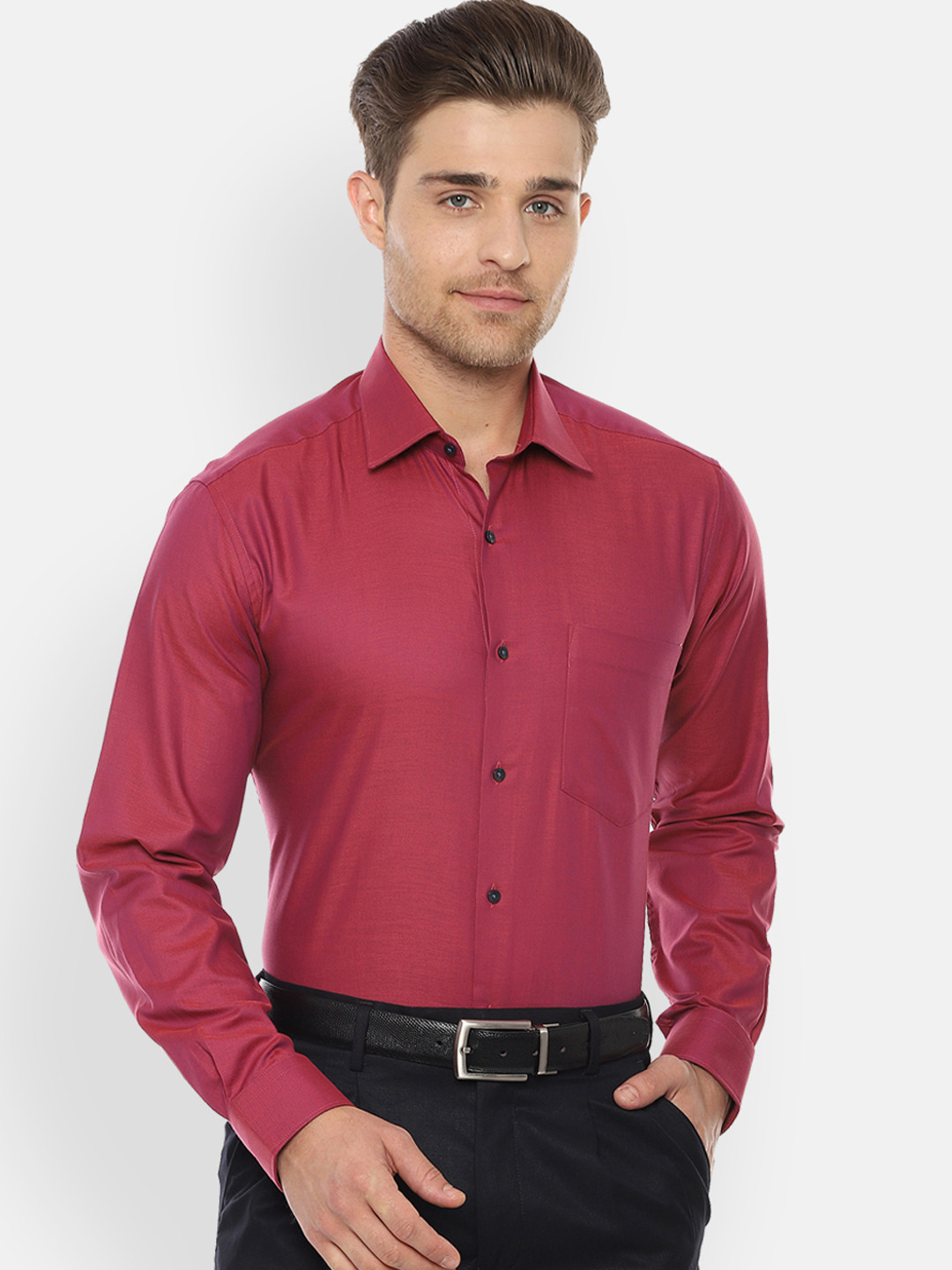 Buy Van Heusen Men Red Regular Fit Solid Formal Shirt Shirts for Men