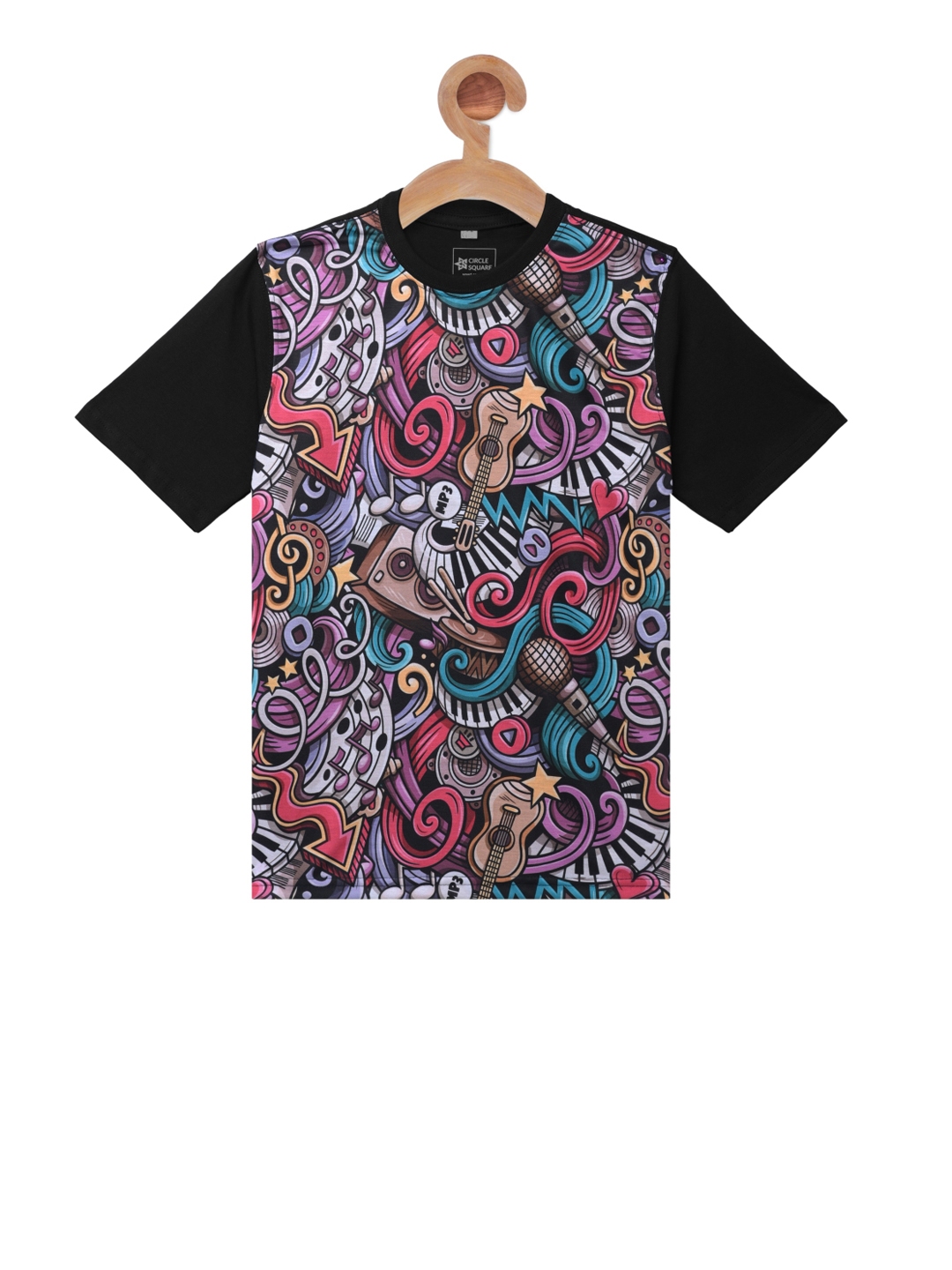Buy Circle Square Unisex Black Printed Round Neck T Shirt Tshirts for
