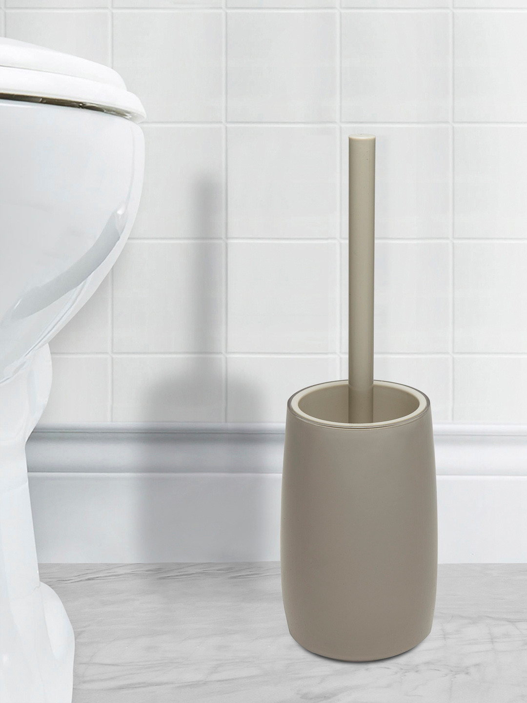 Buy OBSESSIONS Beige Toilet Brush Holder With Metal Finish Bathroom