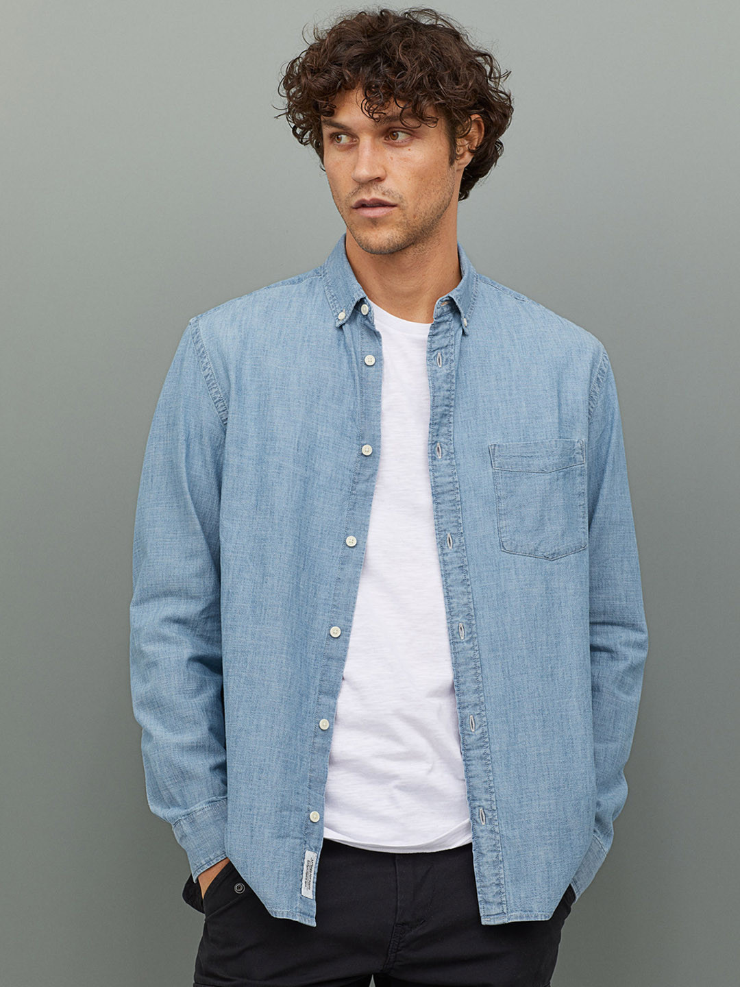 Buy H&M Men Blue Solid Denim Shirt Shirts for Men 10866542 Myntra