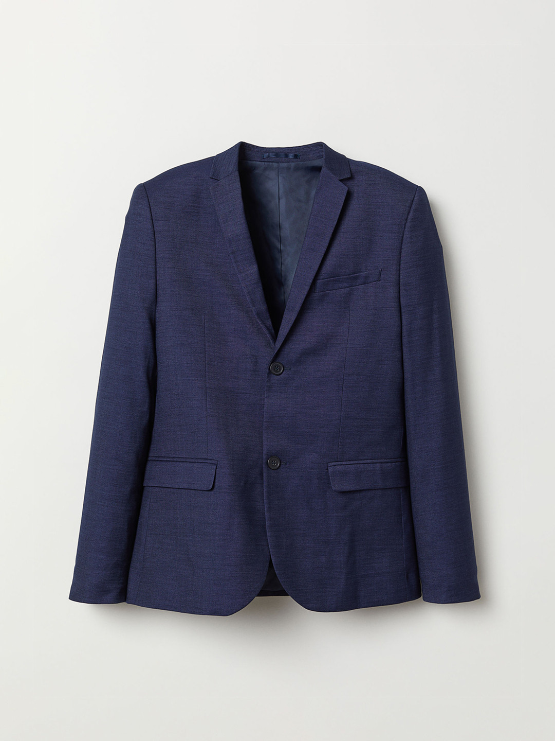 Buy H&M Men Navy Blue Solid Single Breasted Casual Linen Blend Jacket