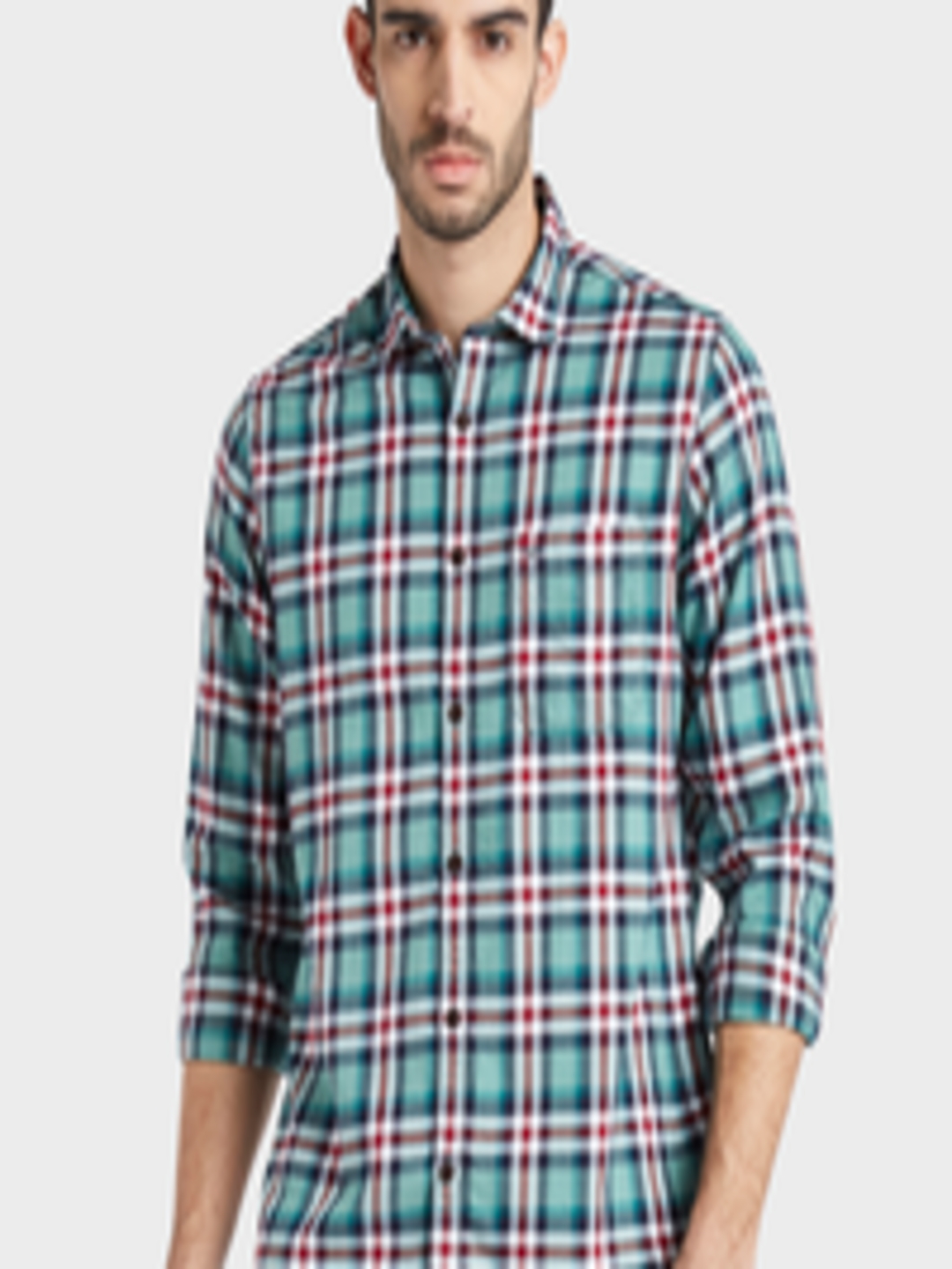 Buy ColorPlus Men Green & Red Regular Fit Checked Casual Shirt - Shirts ...