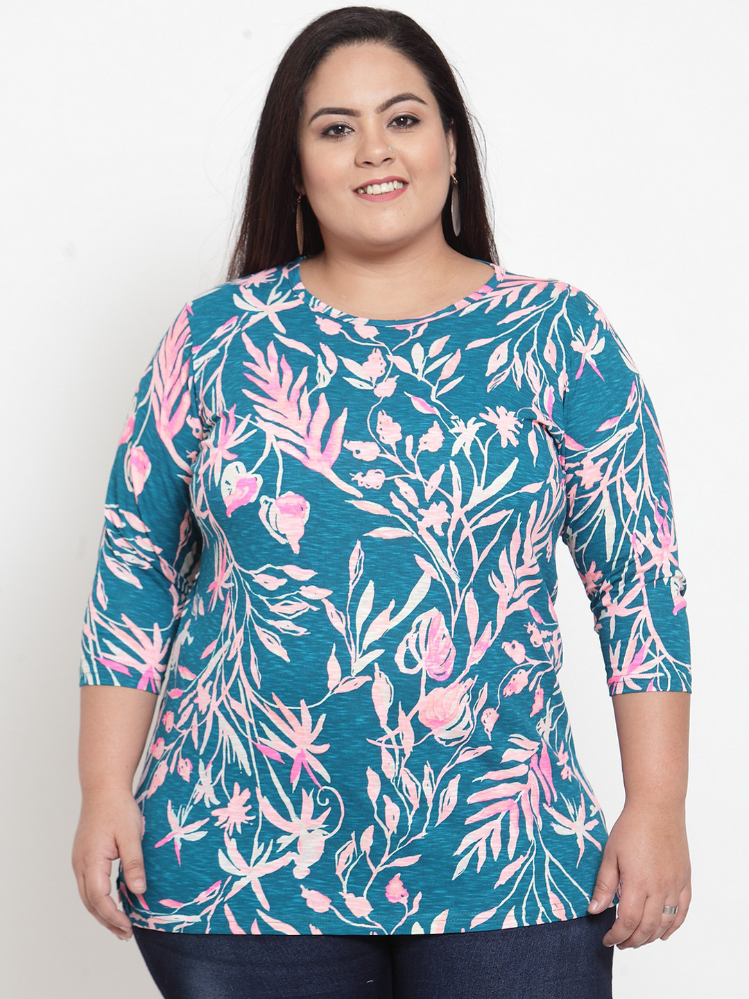 Buy PlusS Women Teal Blue & Pink Printed Top Tops for Women 10872330