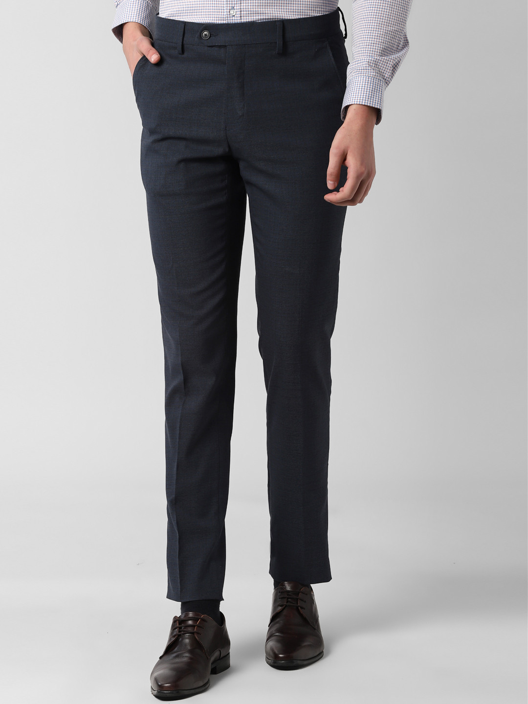 Buy Peter England Men Navy Blue Slim Fit Solid Formal Trousers
