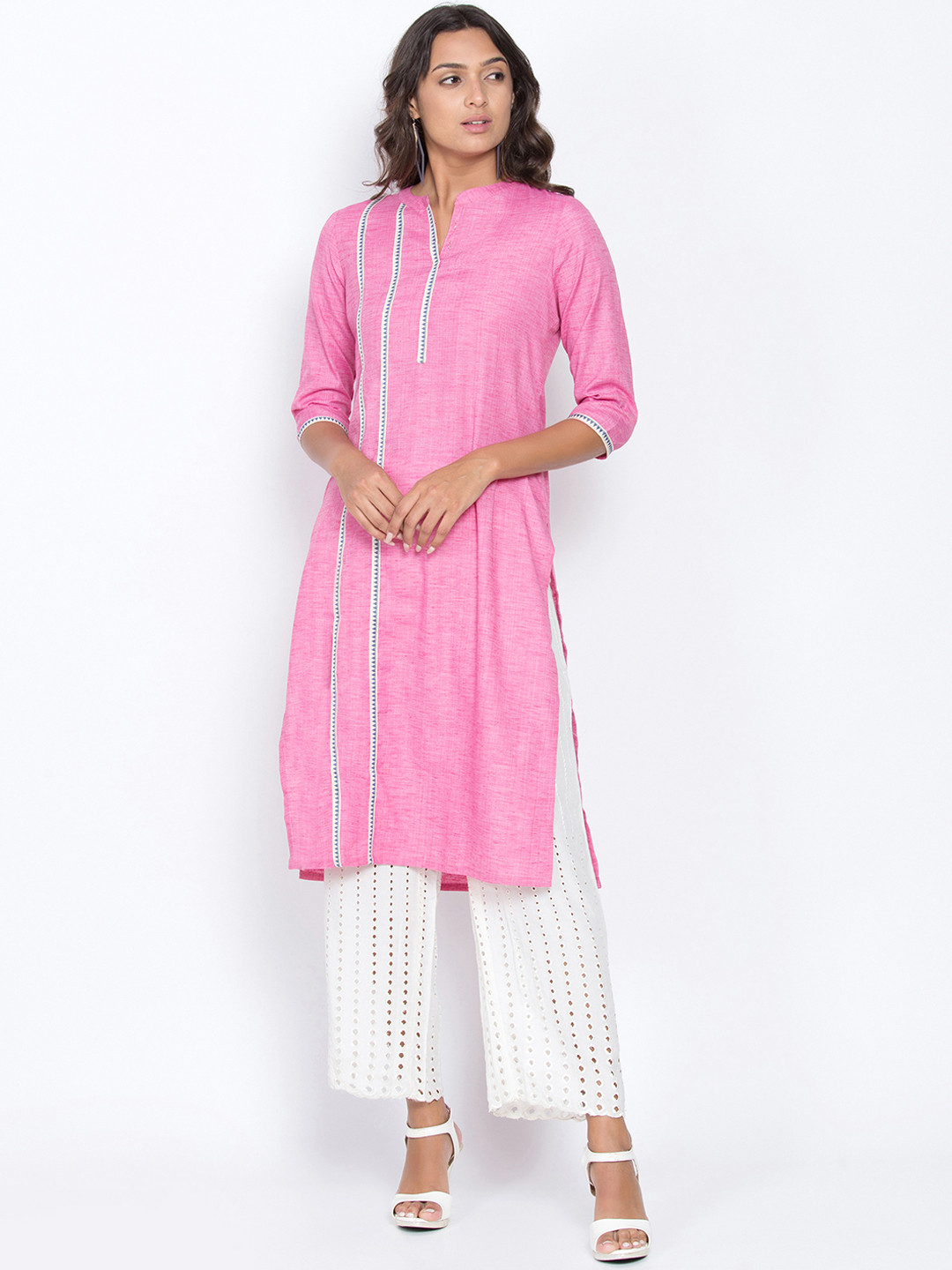 Women'S Pink Solid Straight Kurta main image 0