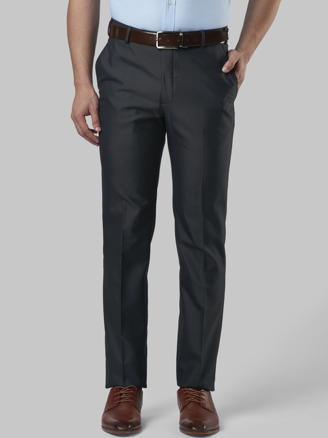 Buy Next Look Men Navy Blue Solid Slim Fit Formal Trousers - Trousers ...