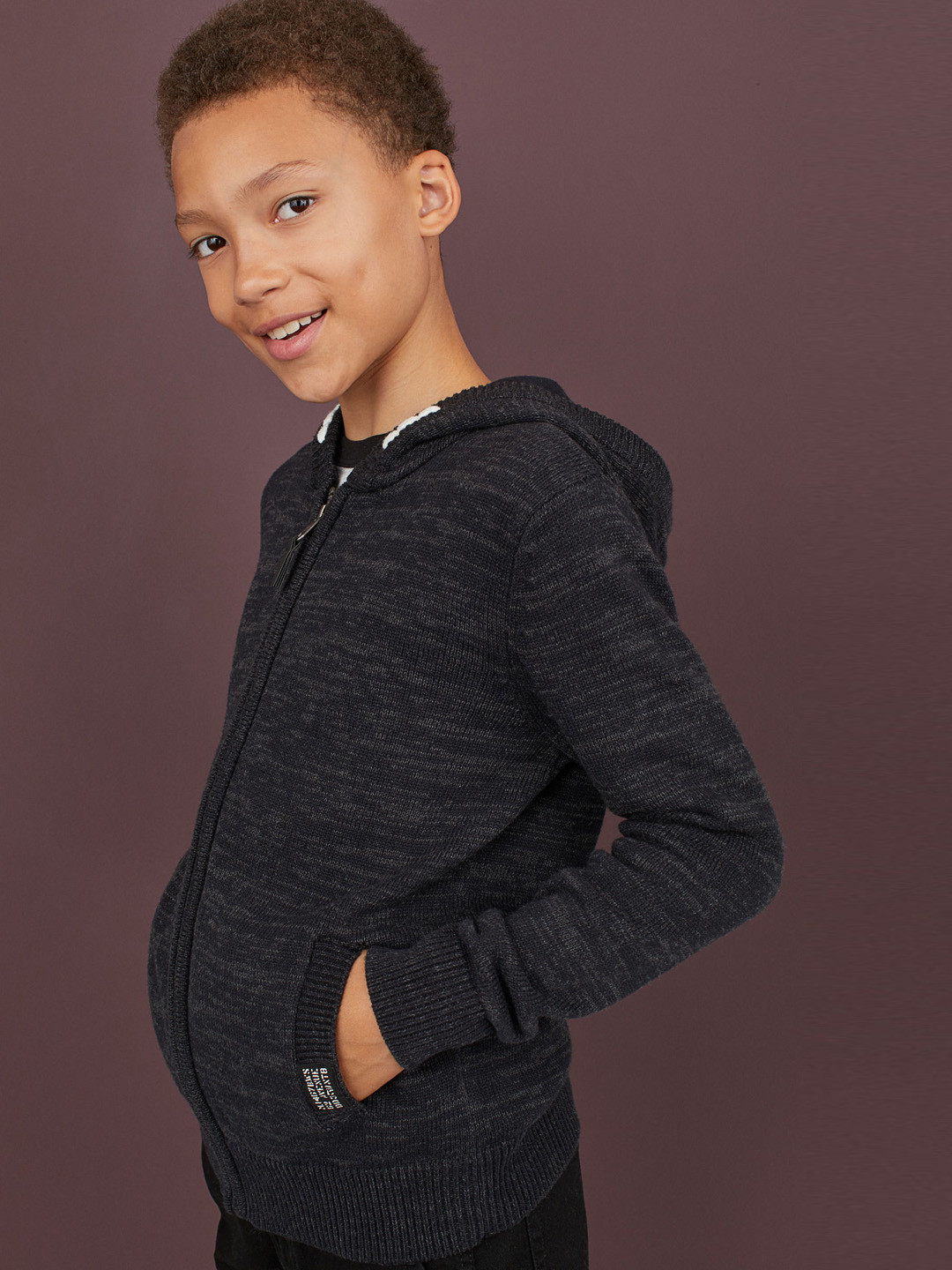 Buy H&M Boys Black Knitted Hooded Jacket Sweaters for Boys 10869142