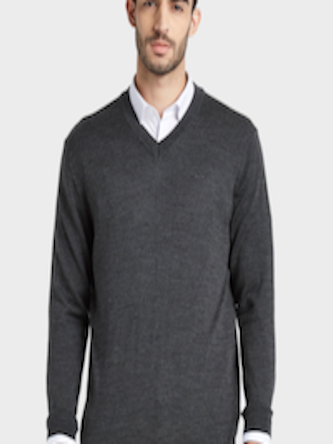 Buy ColorPlus Men Charcoal Grey Solid Sweater - Sweaters for Men ...