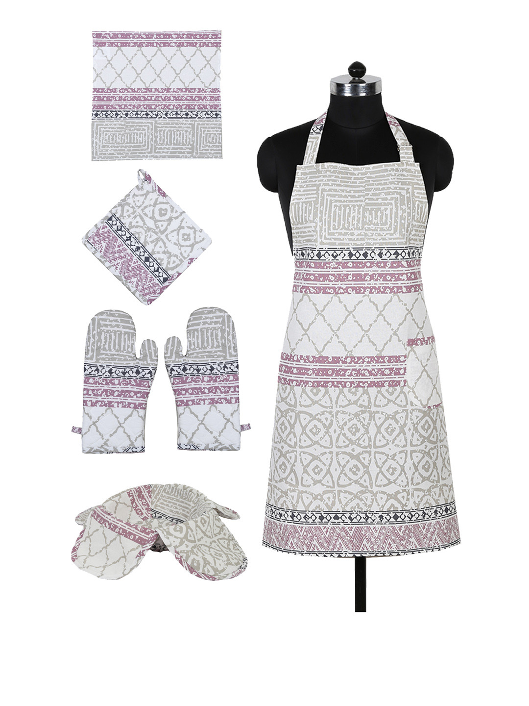 Buy House This Unisex Set Of 6 White & Lavender Colored Cotton Kitchen