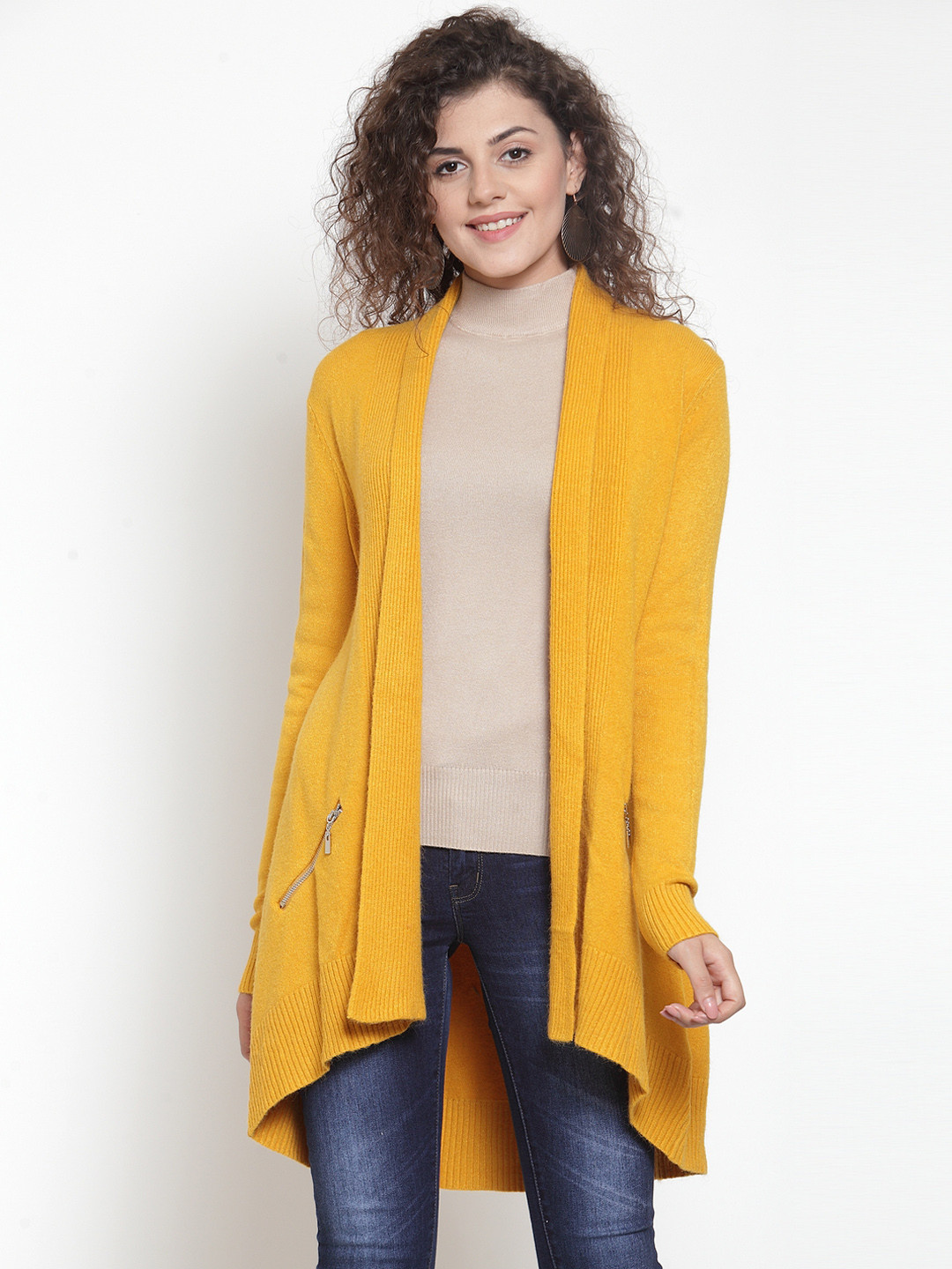 Buy Global Republic Women Mustard Yellow Solid Open Front Shrug Shrug