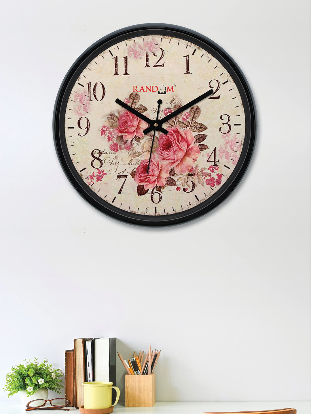 Buy RANDOM Cream Coloured & Pink Round Printed 30 Cm Analogue Wall