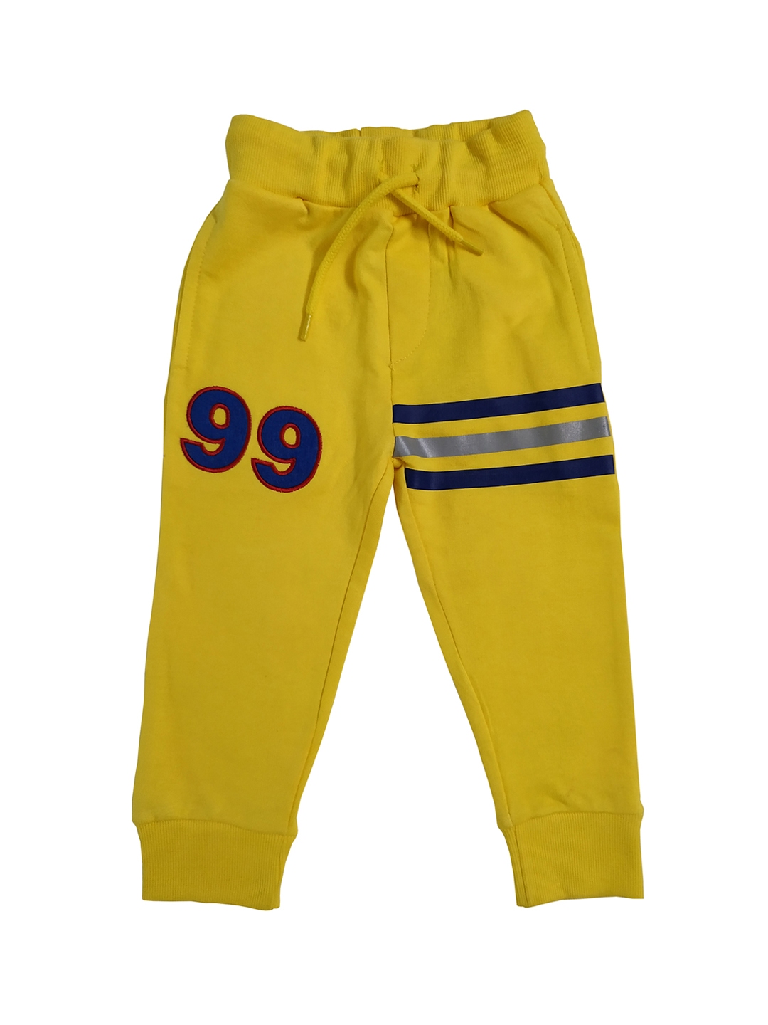 yellow track pants with white stripe