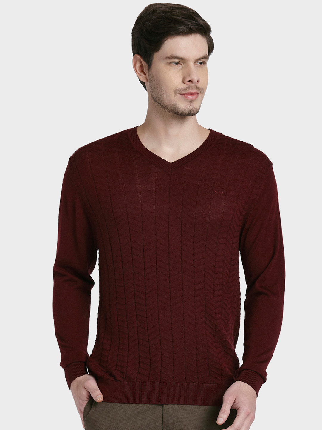Buy ColorPlus Men Maroon Solid Sweater Sweaters for Men 10768106 Myntra