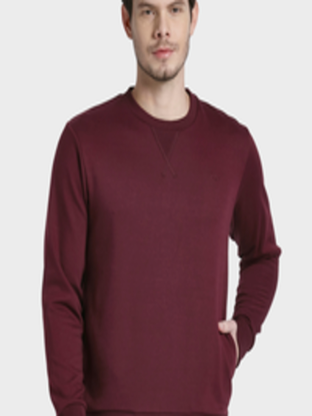 Buy ColorPlus Men Maroon Solid Sweatshirt - Sweatshirts for Men ...