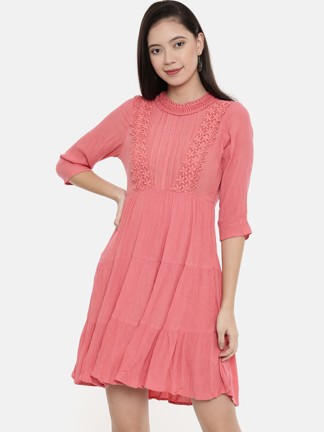 Buy Chumbak Women Solid Pink A Line Dress Dresses for Women 10766404
