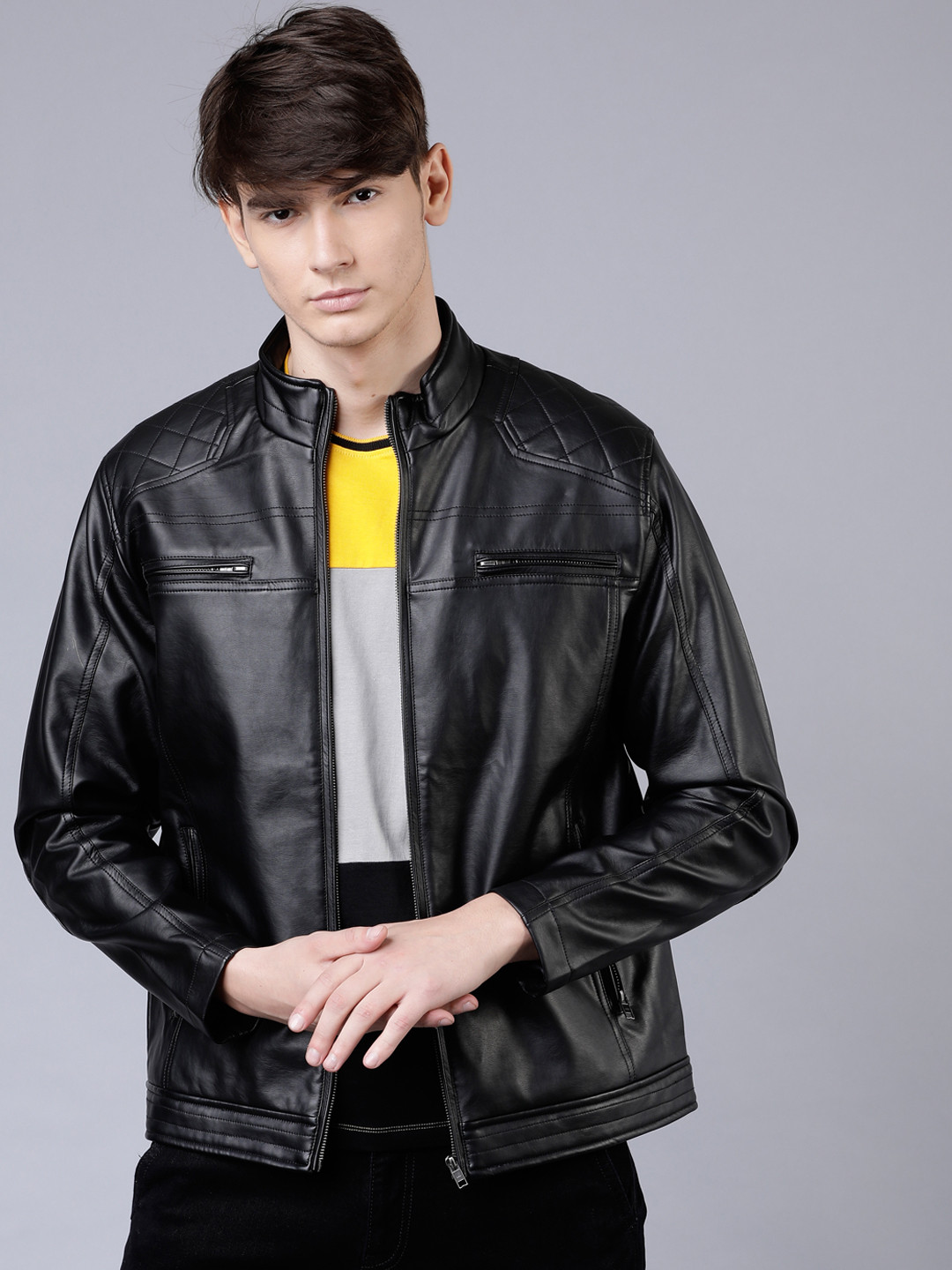 Buy HIGHLANDER Men Black Solid Biker Jacket - Jackets for Men 10773522 | Myntra