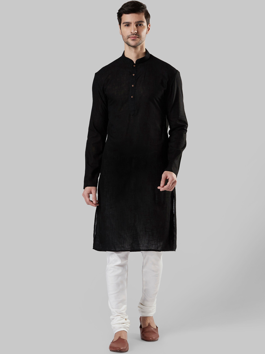 Buy Ethnix By Raymond Men Black Solid Straight Kurta - Kurtas for Men ...