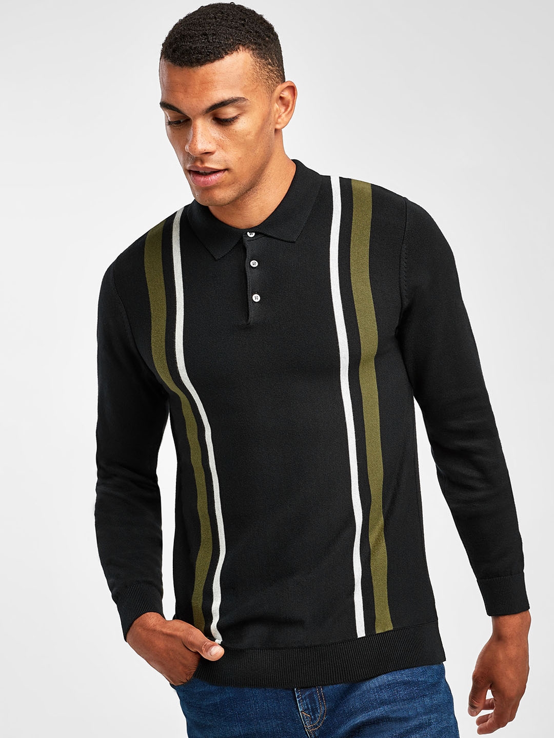 black green striped sweater