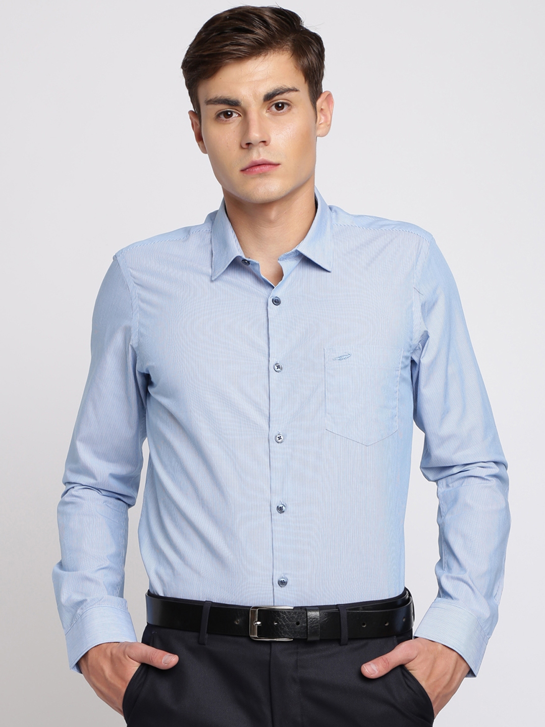 Buy Crocodile Men Blue Slim Fit Striped Formal Shirt - Shirts for Men ...