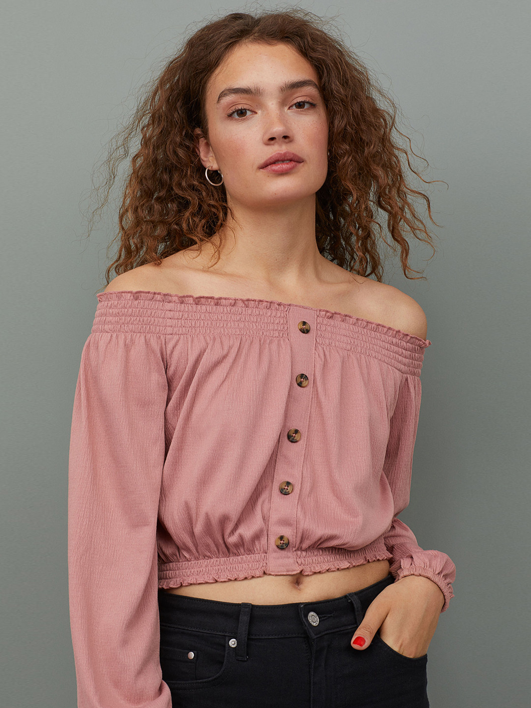 Buy H&M Women Pink Solid Bohemian Crop Top Tops for Women 10894542