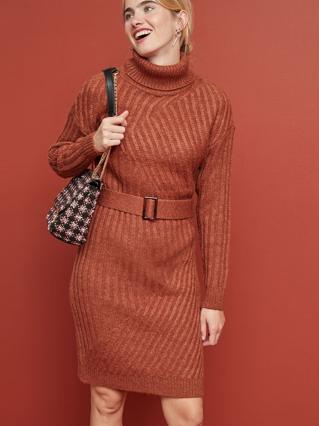 Buy Next Women Rust Brown Ribbed Sweater Dress Dresses for Women 10900076 Myntra
