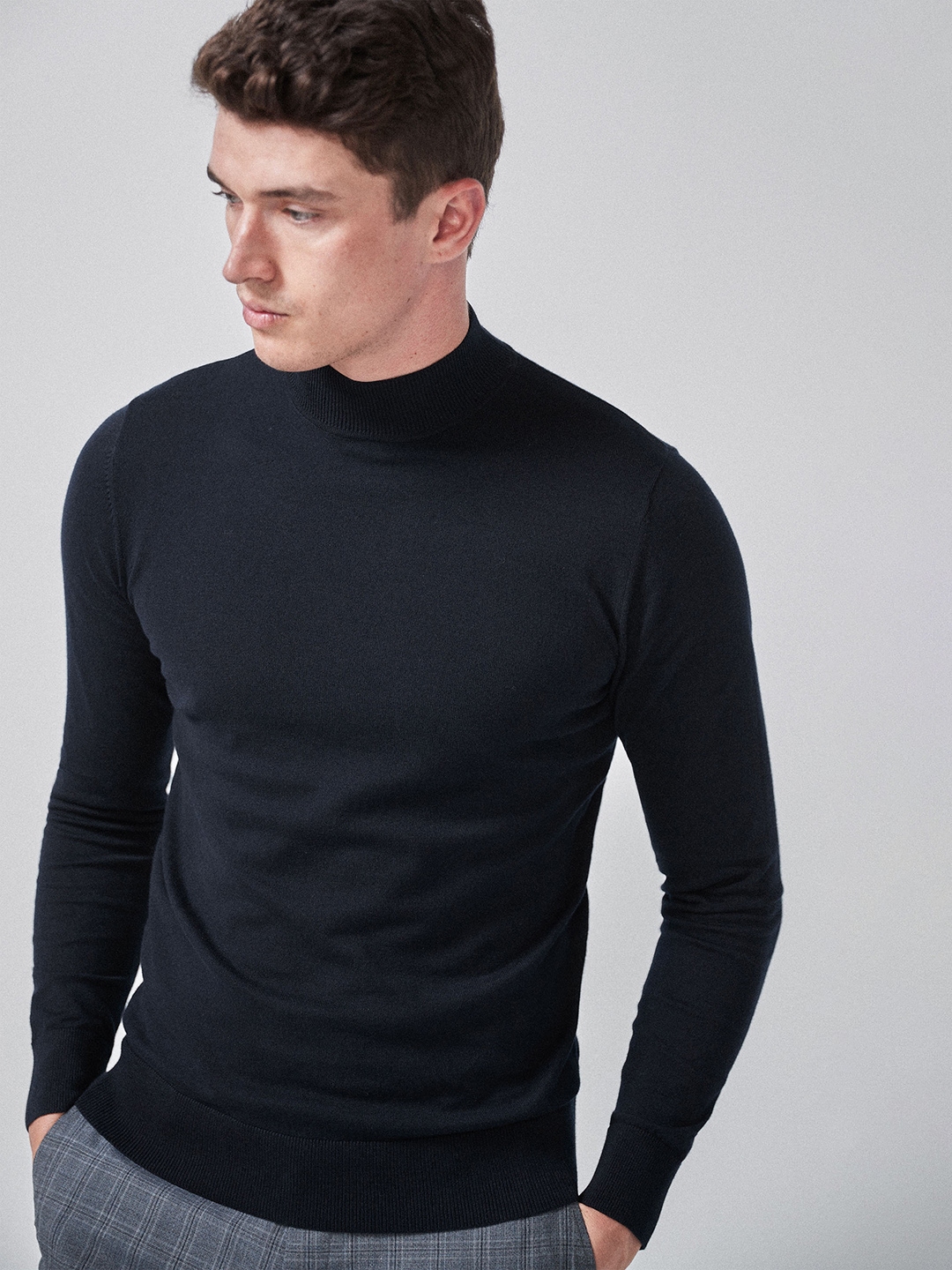 Buy Next Men Navy Blue Solid Sweater - Sweaters for Men 10900690 | Myntra