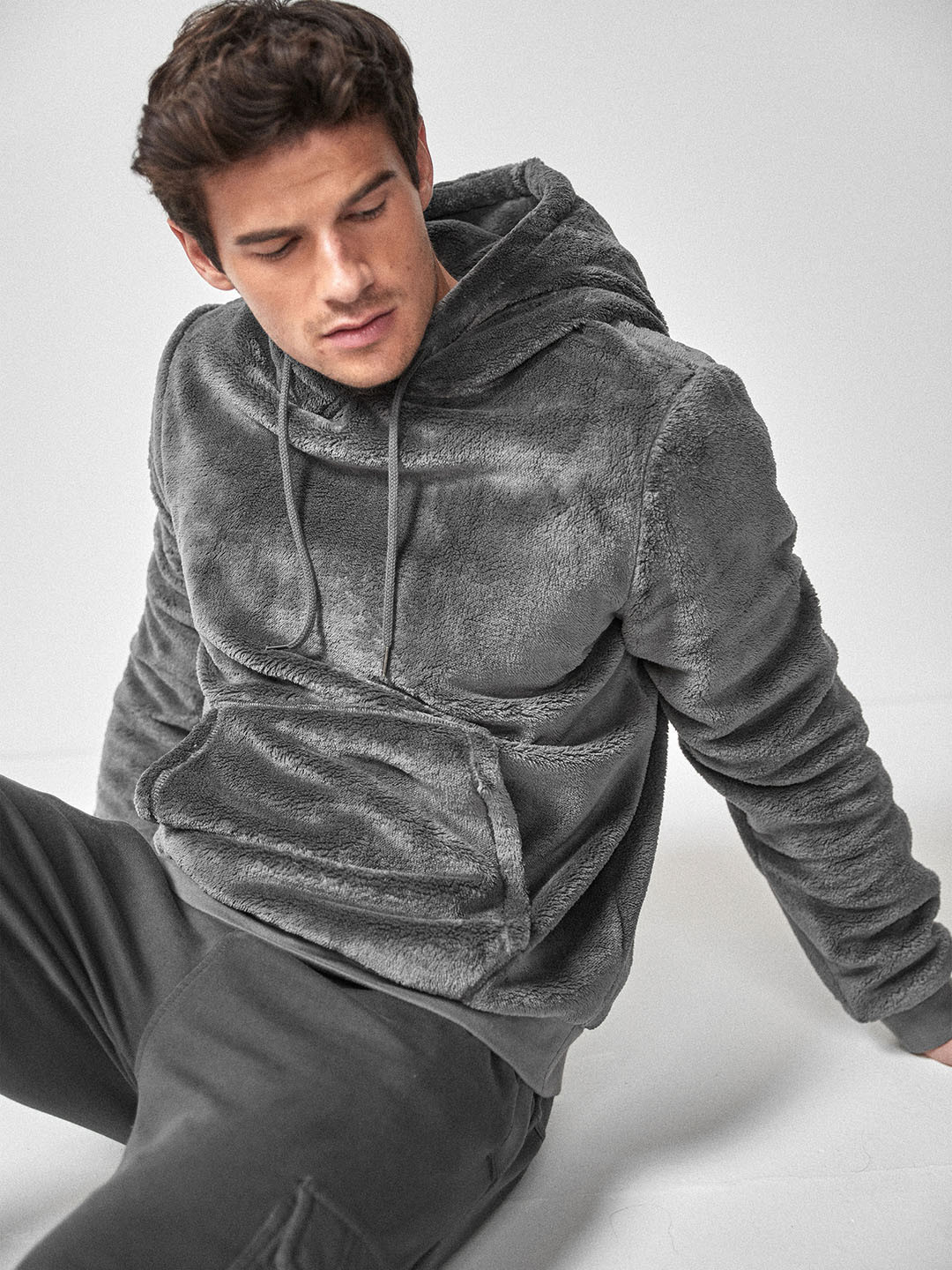 Buy Next Men Grey Solid Hooded Sweatshirt Sweatshirts for Men