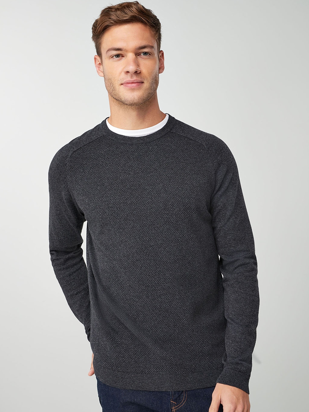 Buy Next Men Grey Solid Pullover Sweater - Sweaters for Men 10900594 ...