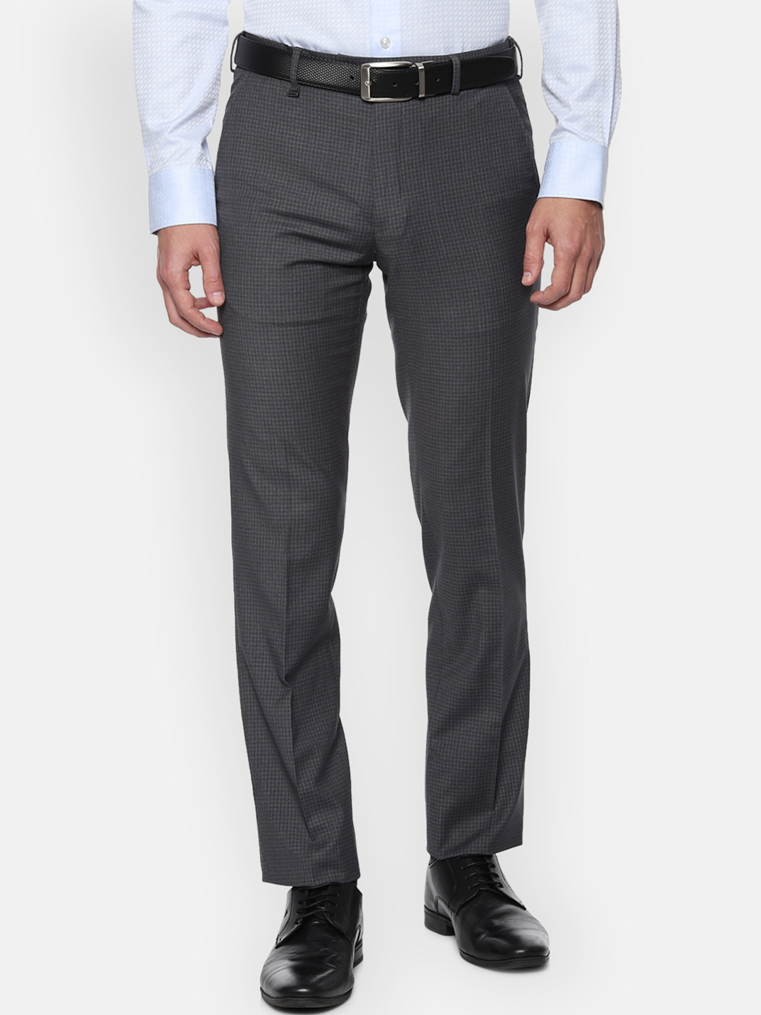 Buy Van Heusen Men Grey Slim Fit Self Design Formal Trousers Trousers