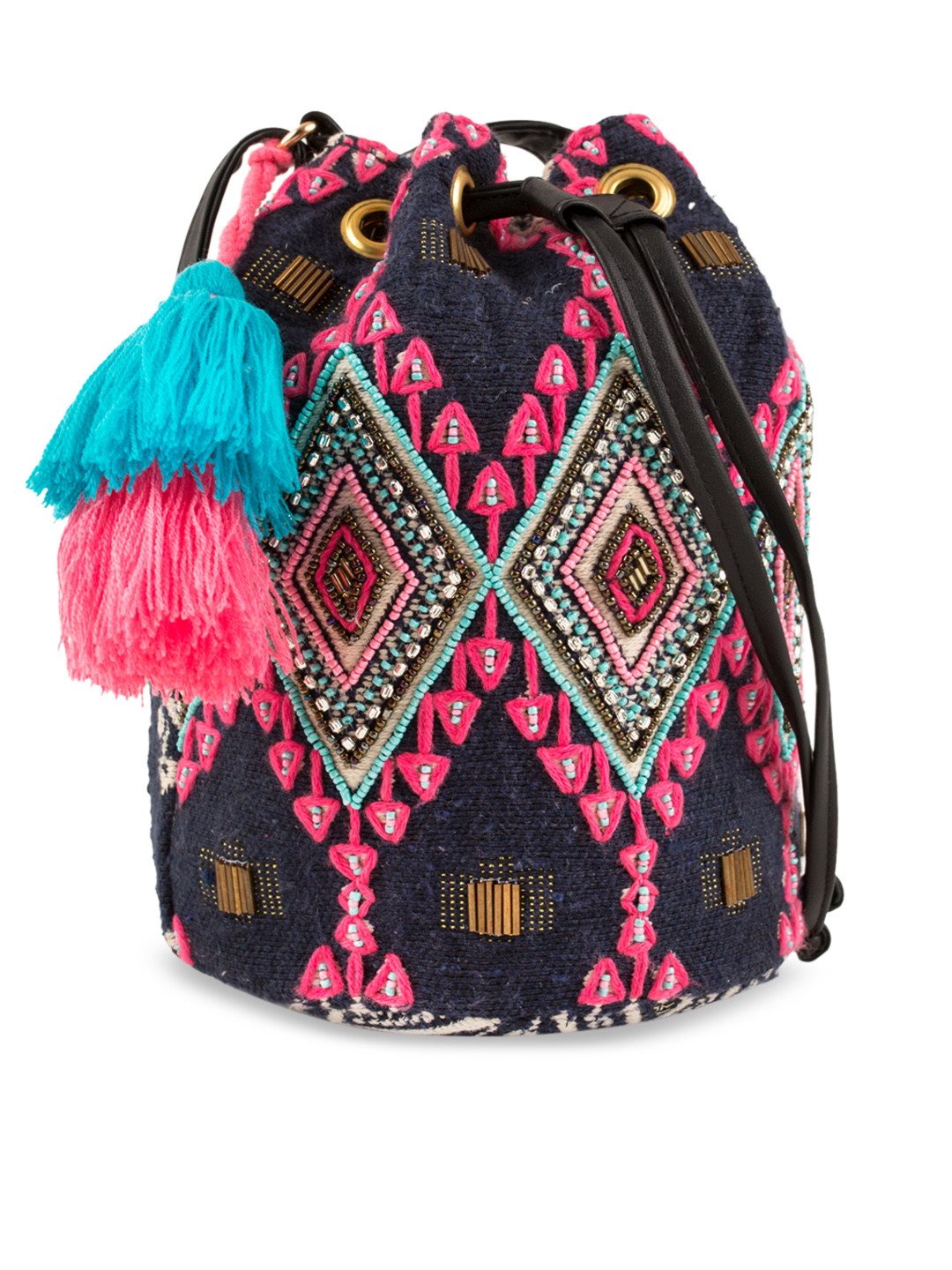 Buy Chumbak Navy Blue & Pink Self Design Sling Bag Handbags for Women