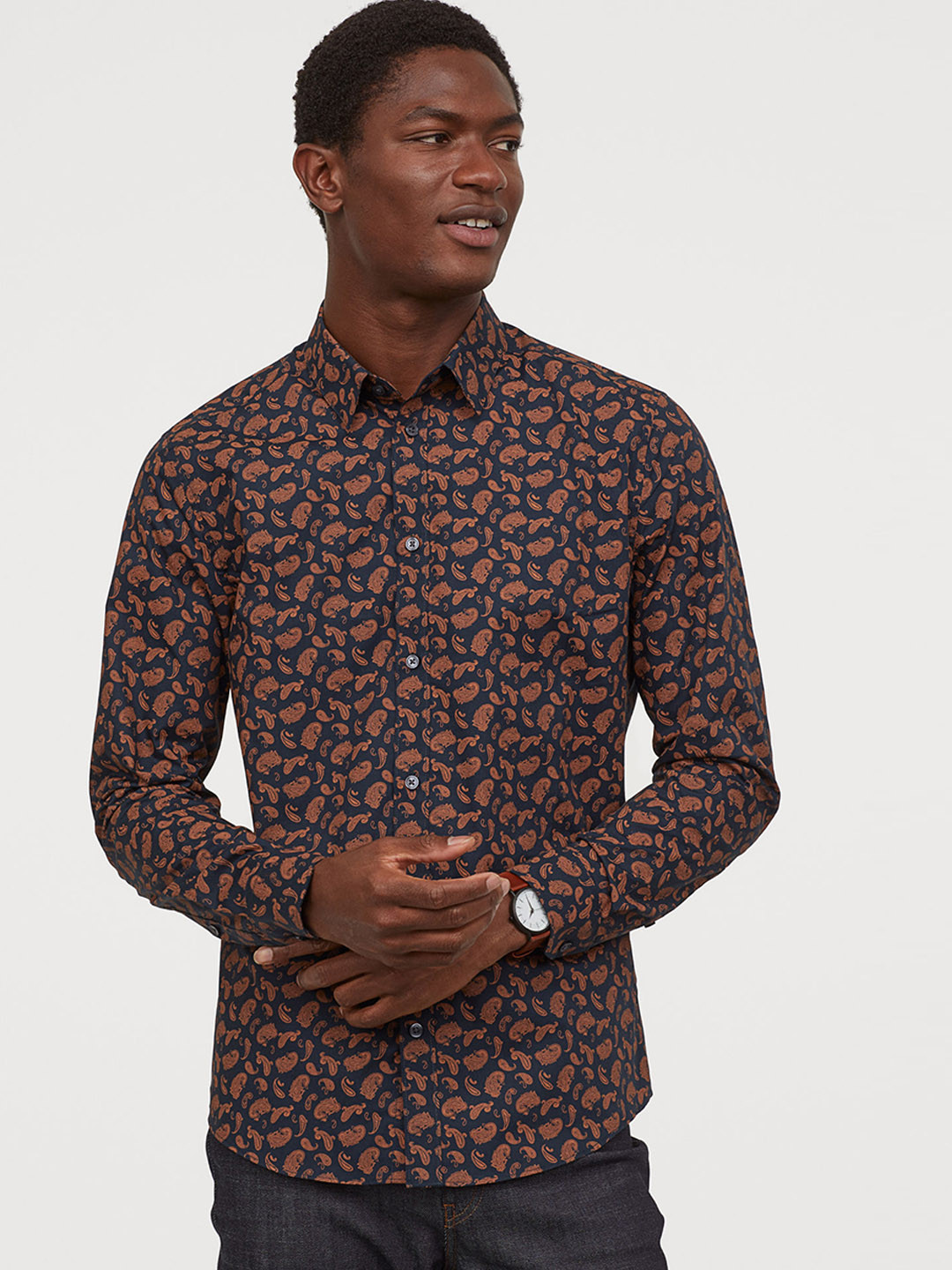 Buy H&M Men Blue Printed Easy Iron Shirt Slim Fit Shirts for Men 10788974 Myntra