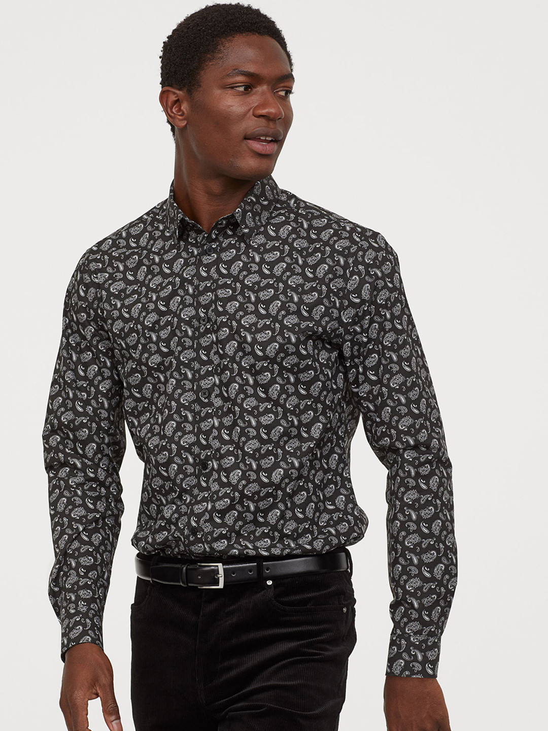 Buy H&M Men Black Printed Easy Iron Shirt Slim Fit Shirts for Men 10788976 Myntra