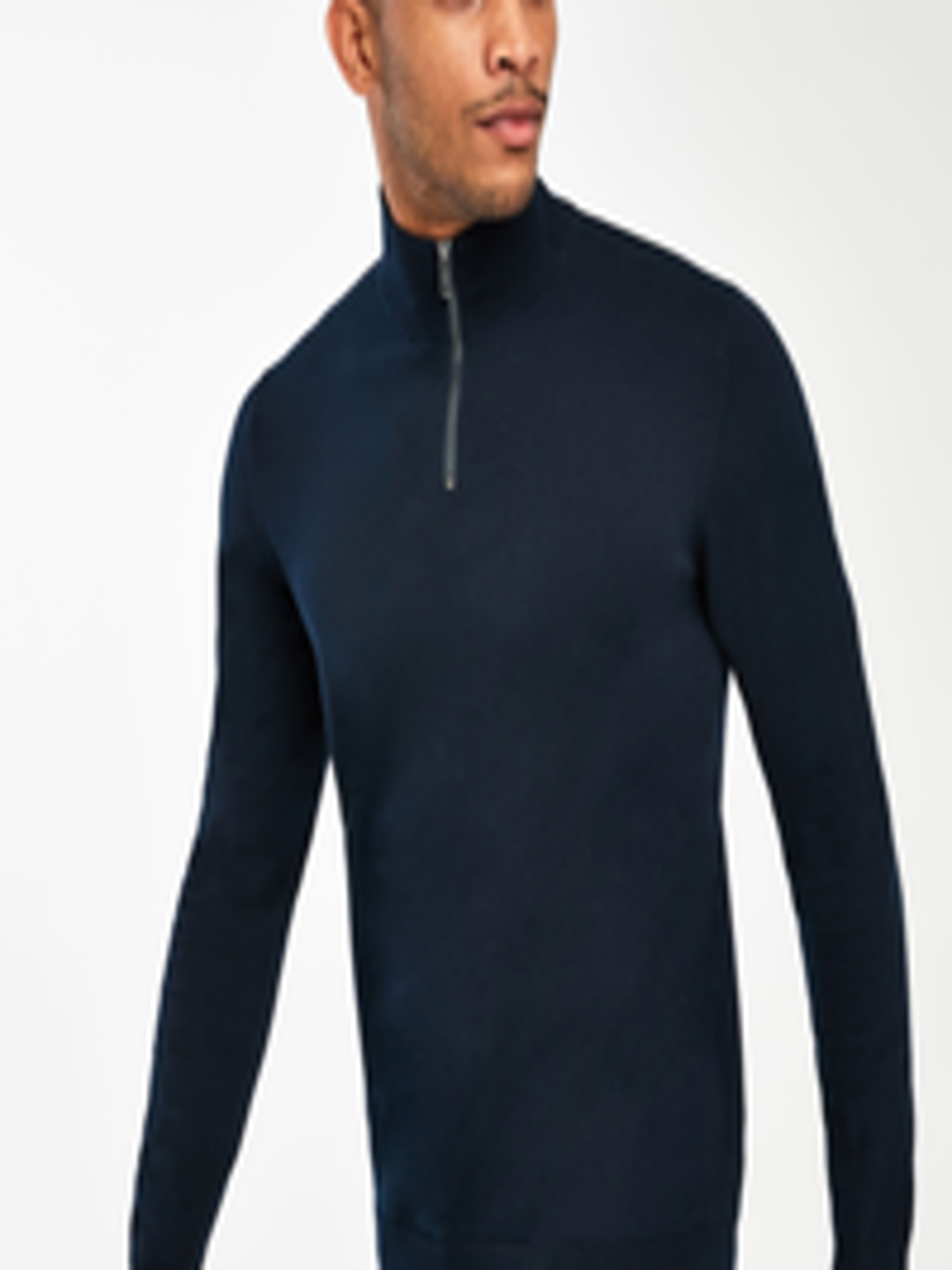 Buy Next Men Navy Blue Solid Sweater - Sweaters for Men 10900406 | Myntra