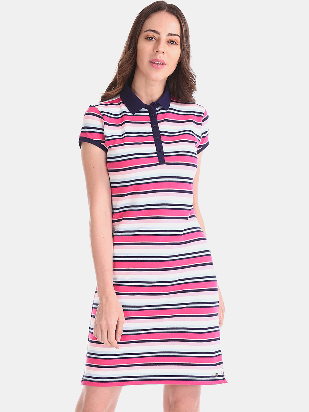 Buy U.S. Polo Assn. Women Pink & White Striped T Shirt Dress Dresses