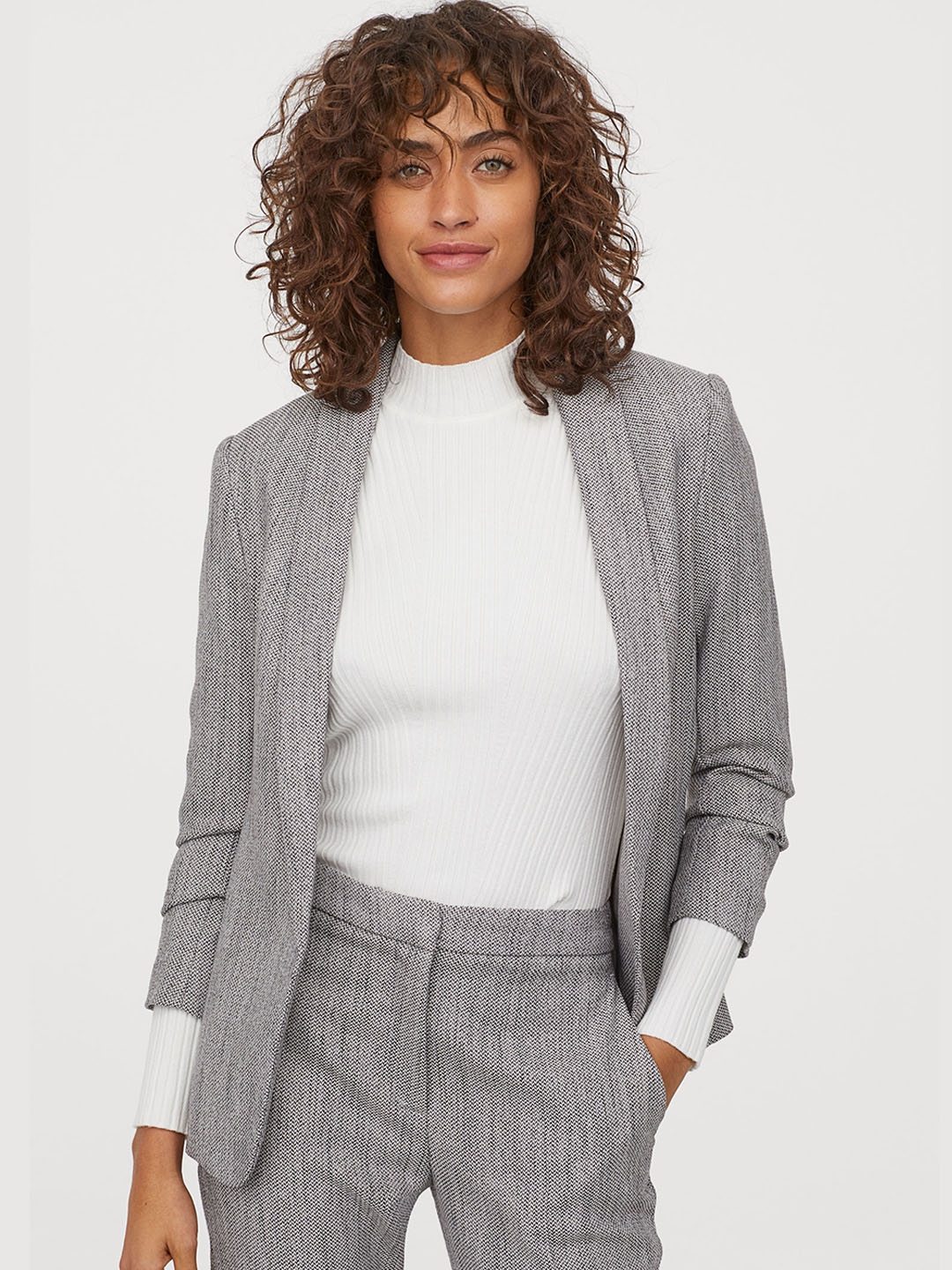 Buy H&M Grey Self Design Shawl Collar Jacket - Blazers for Women ...