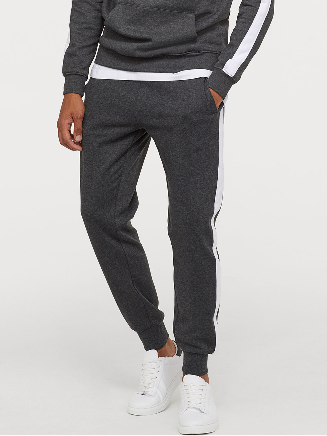 Buy H&M Men Charcoal Grey Joggers With Side Stripes Trousers for Men