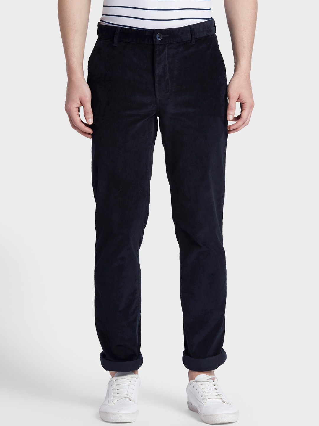 Buy ColorPlus Men Navy Blue Tapered Fit Solid Chinos - Trousers for Men ...