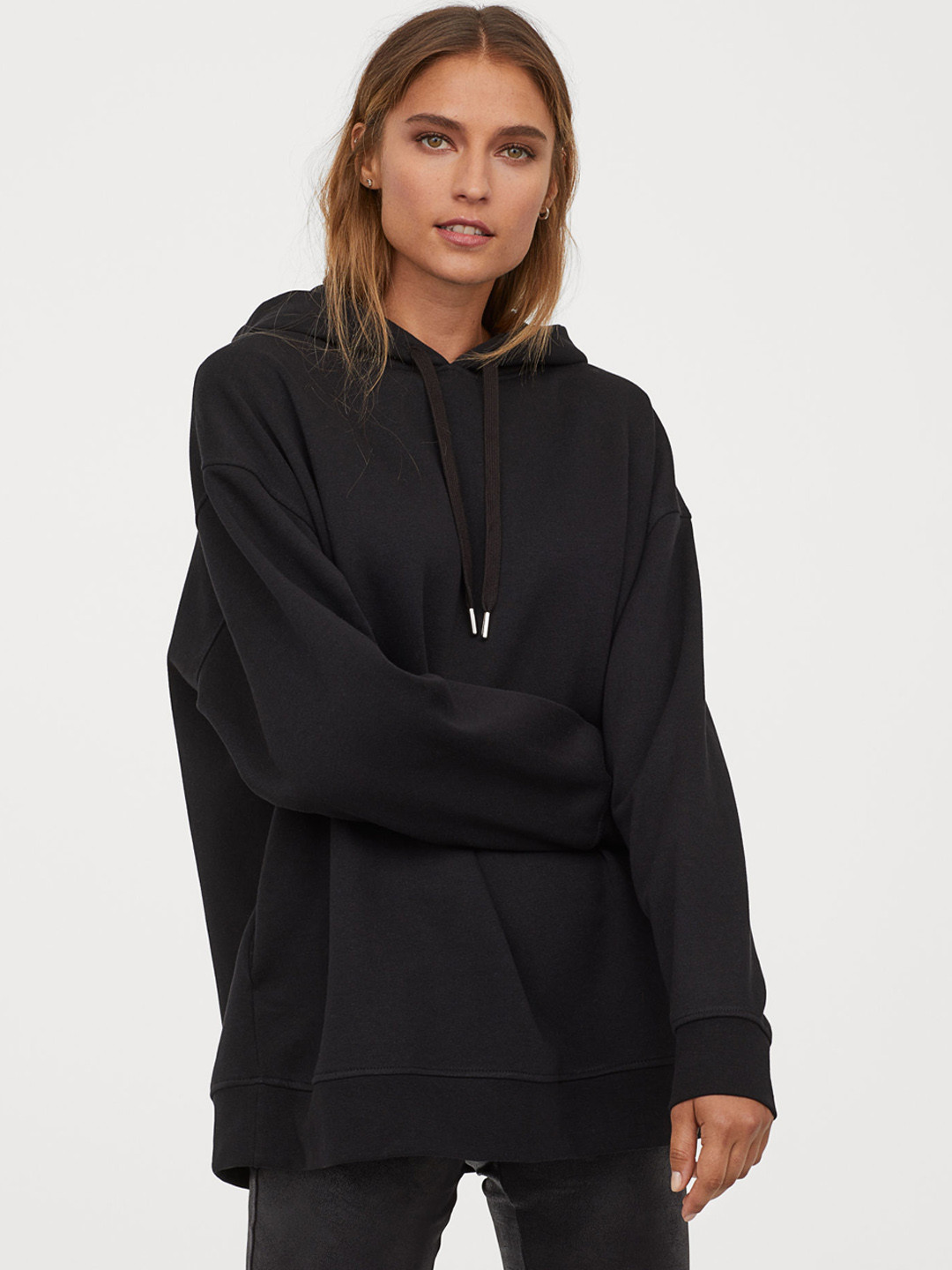 Buy H&M Women Black Solid Oversized Hooded Top Sweatshirts for Women